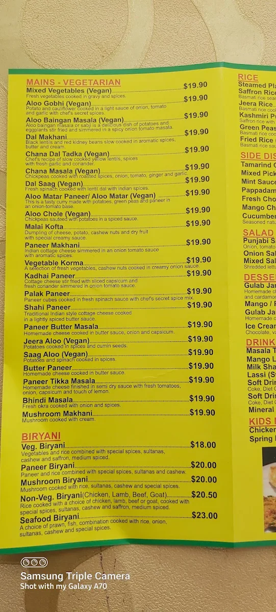 Menu, My Tandoori Indian Restaurant