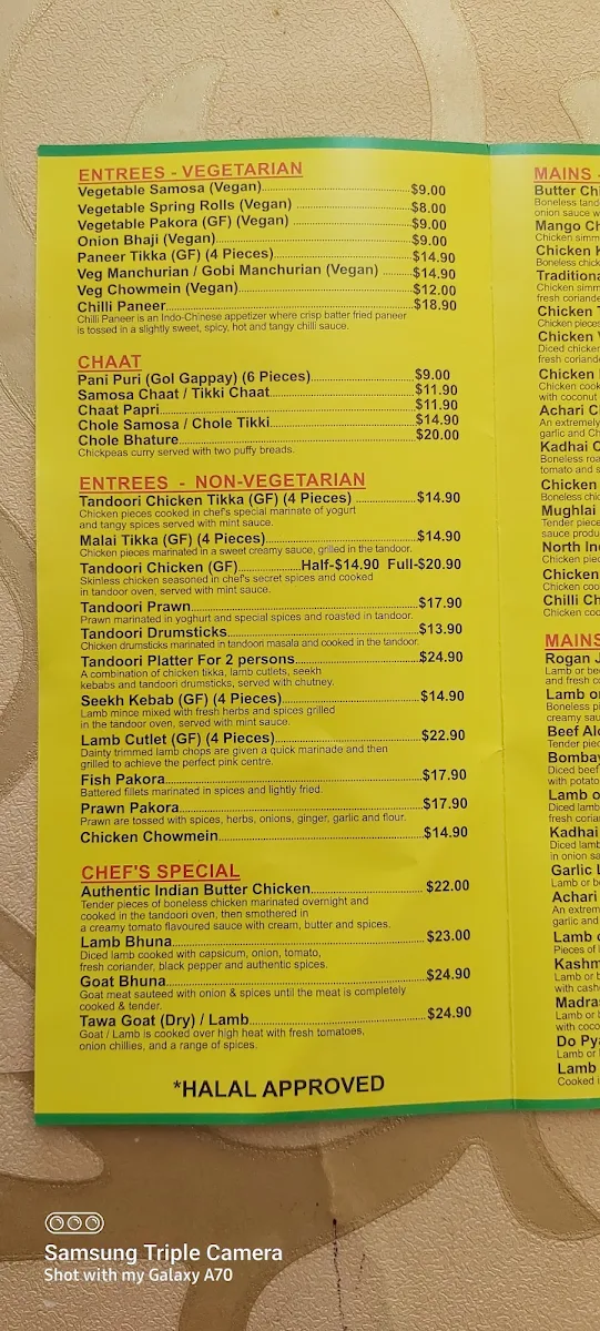Menu, My Tandoori Indian Restaurant