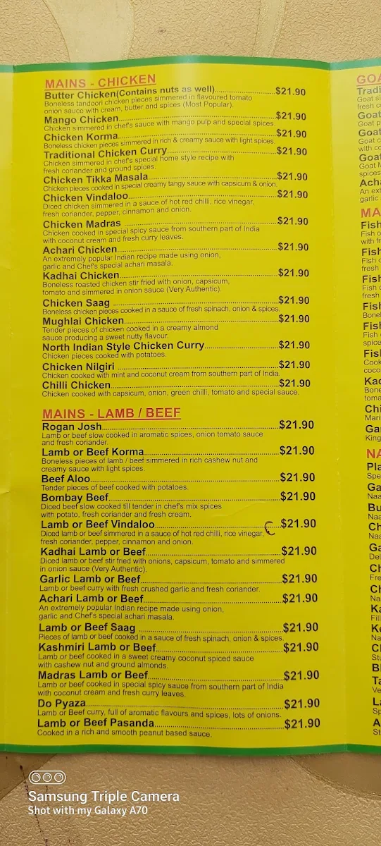 Menu, My Tandoori Indian Restaurant