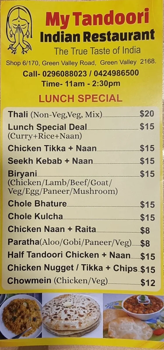 Menu, My Tandoori Indian Restaurant