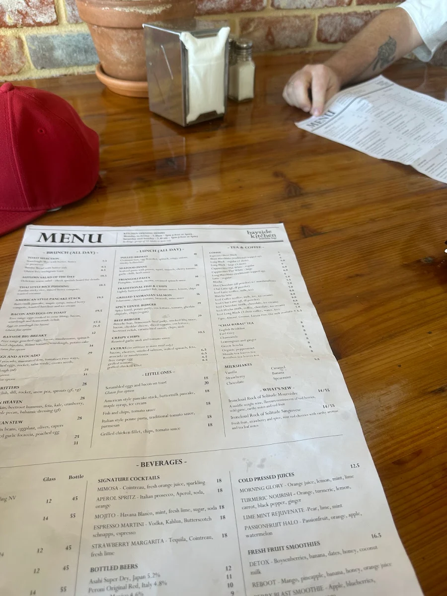 Menu, Bayside Kitchen
