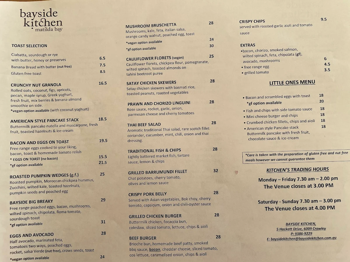 Menu, Bayside Kitchen