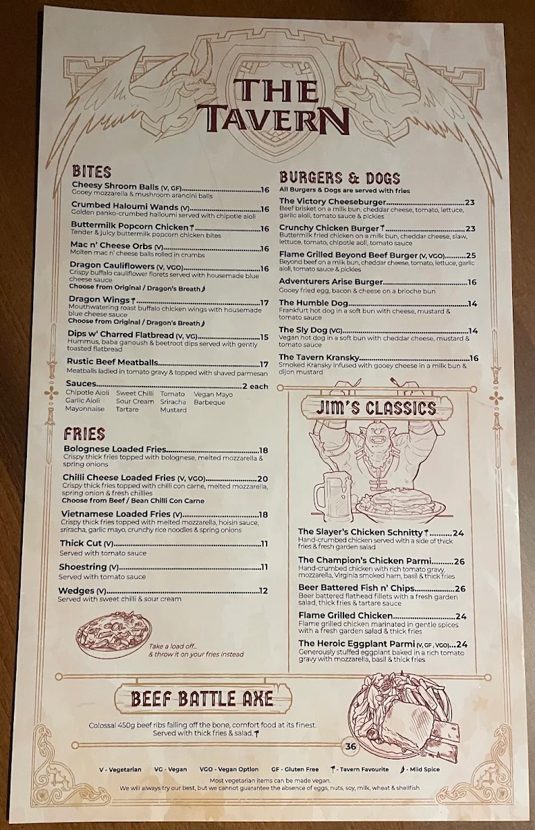 Menu, Fortress Sydney