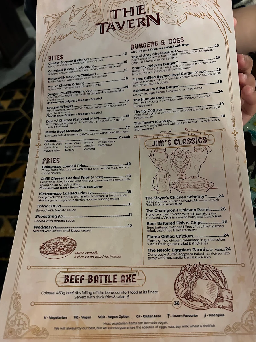 Menu, Fortress Sydney