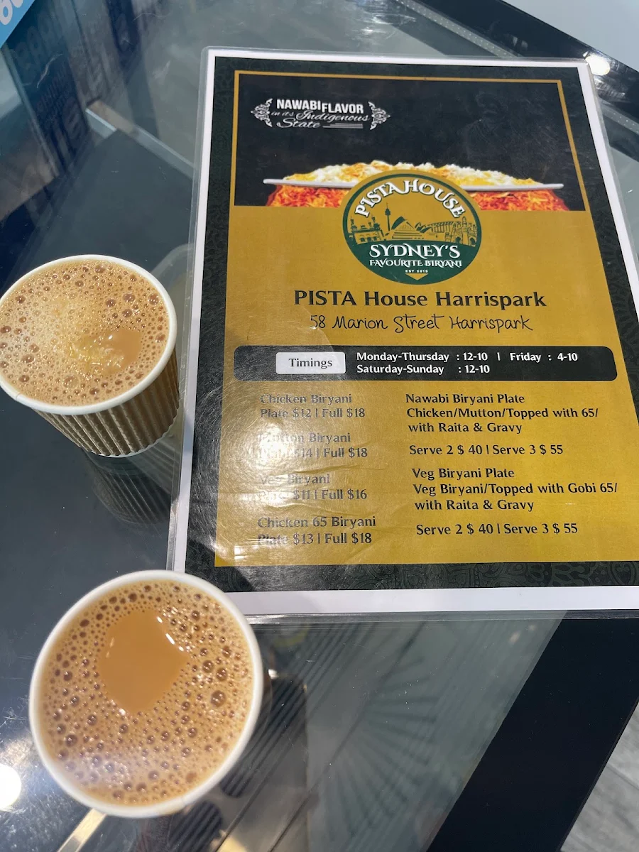 Menu, Pista House Harris Park