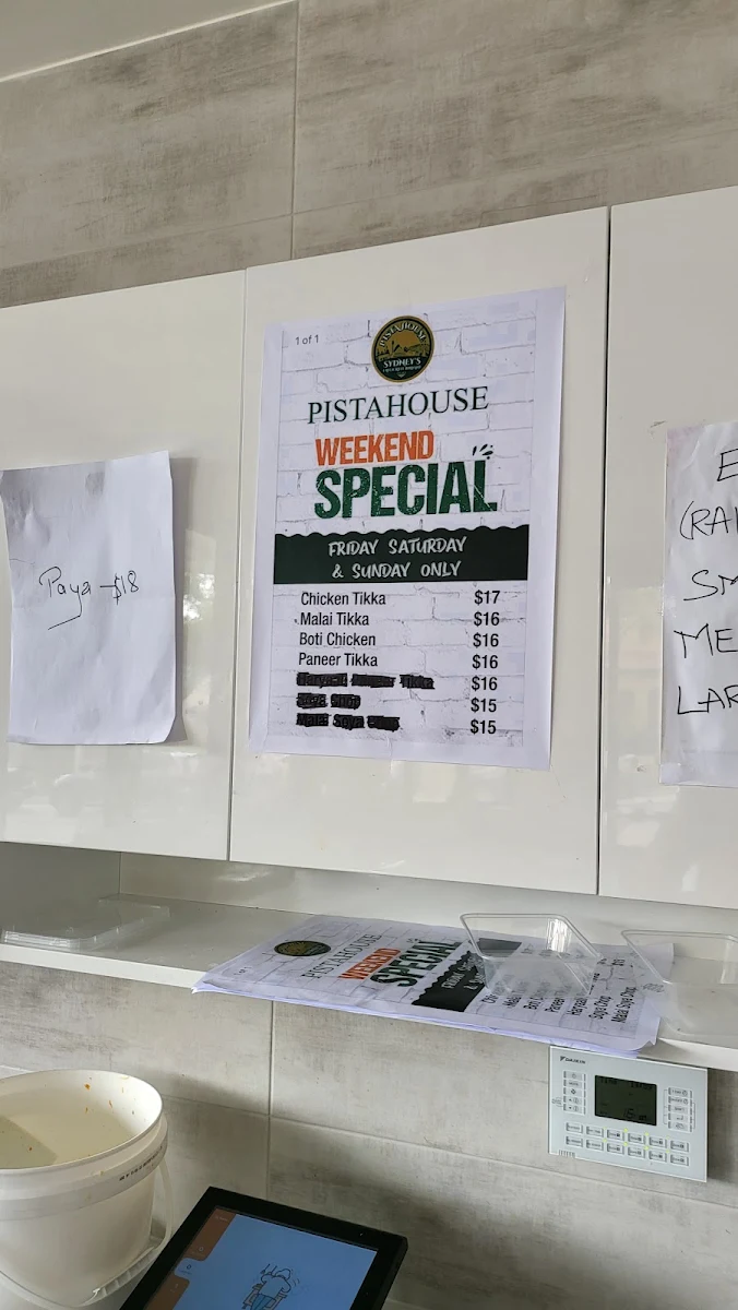 Menu, Pista House Harris Park