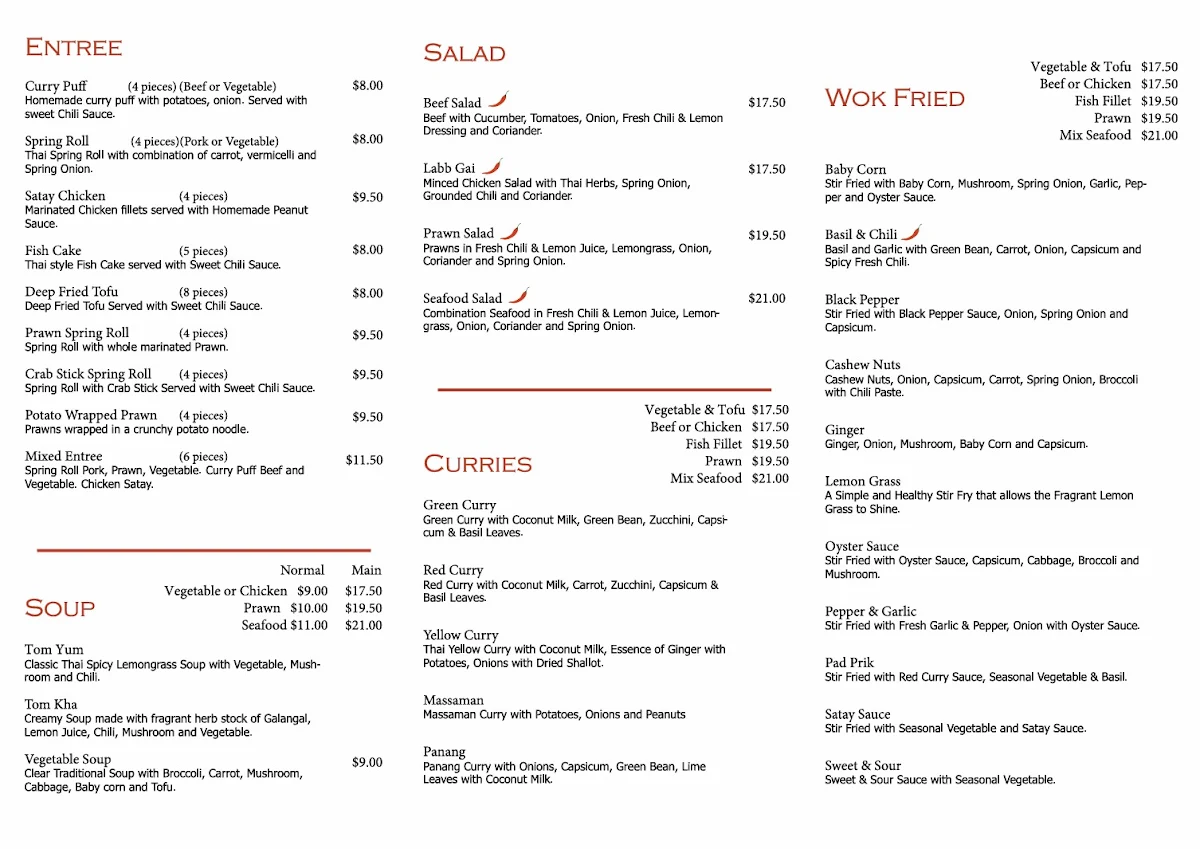 Menu, Basil Leaf Thai Restaurant