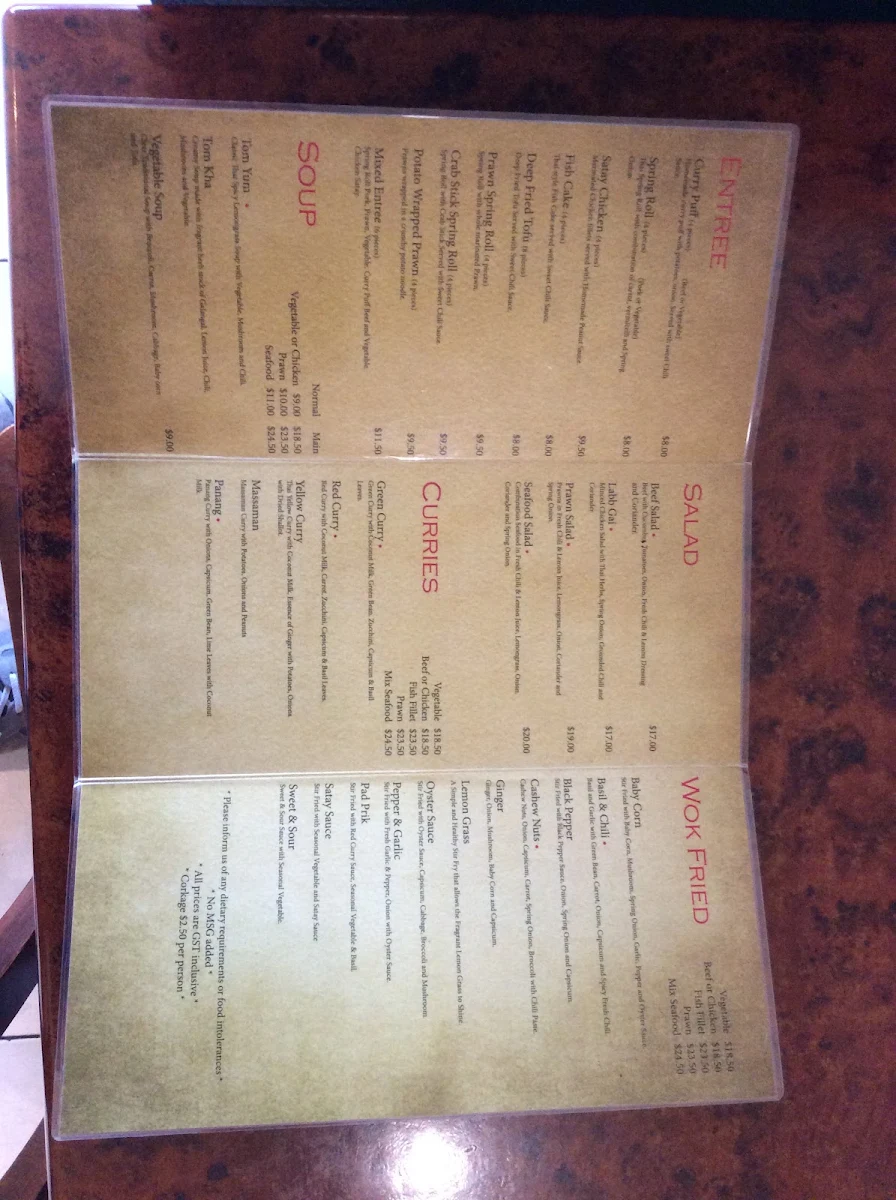 Menu, Basil Leaf Thai Restaurant