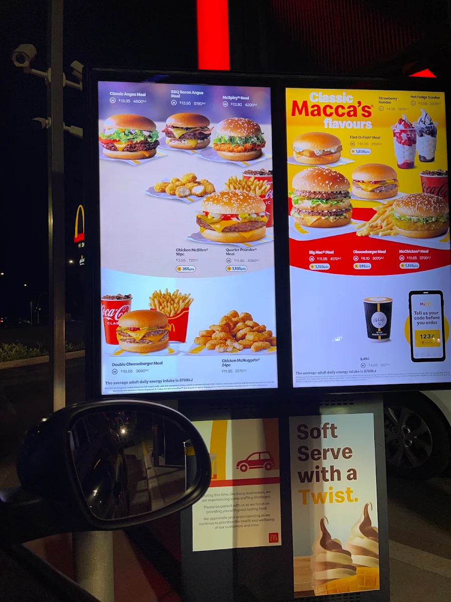 Menu, McDonald's Tuart Hill