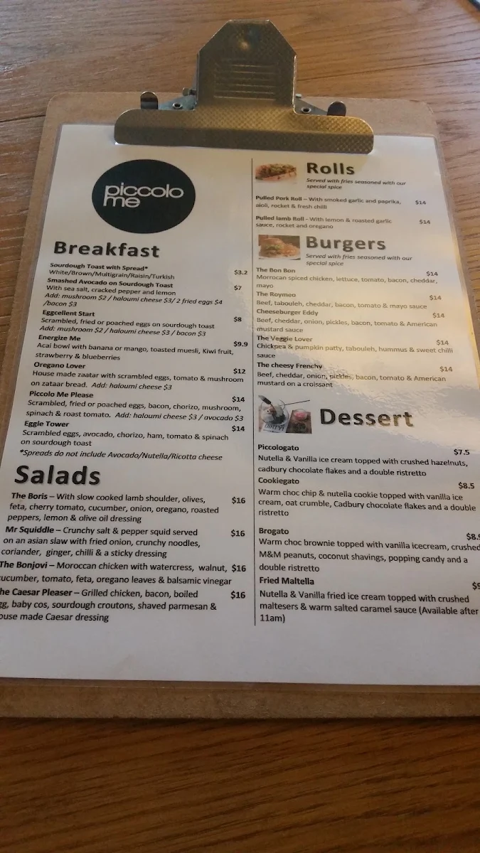 Menu, PiccoloMe Bella Vista