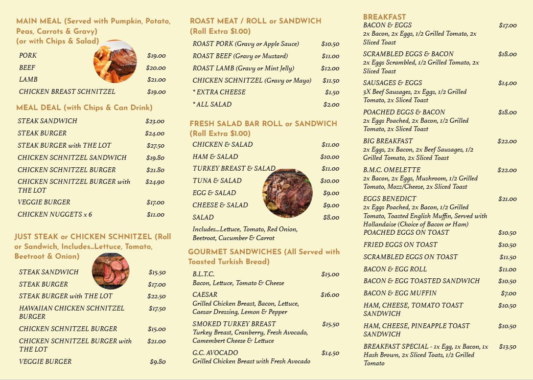 Menu, Crestwood Carvery and Cafe