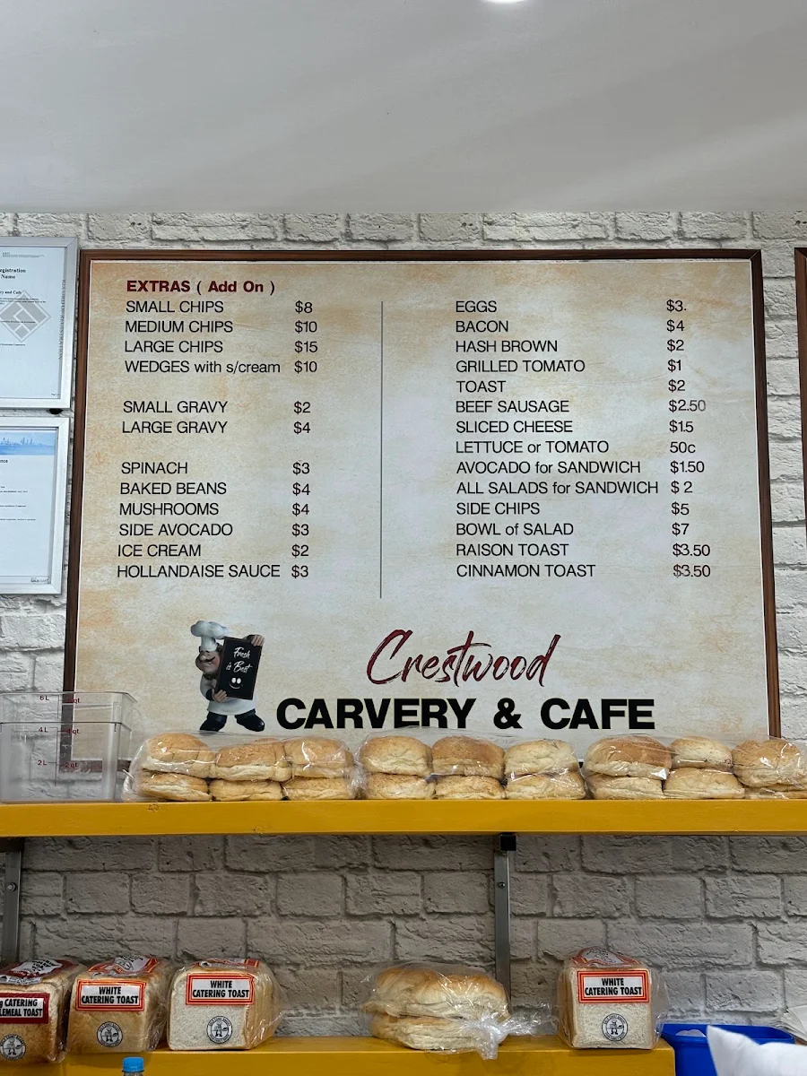Menu, Crestwood Carvery and Cafe