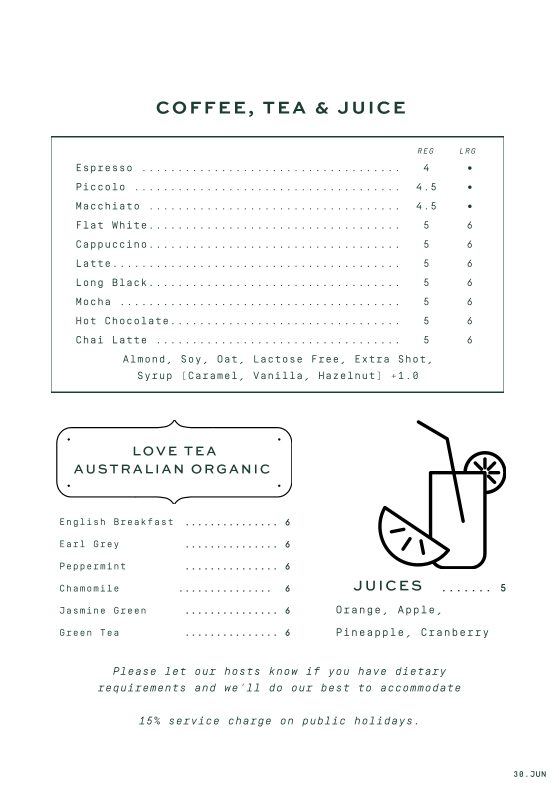 Menu, Wayfarer’s Bar & Café