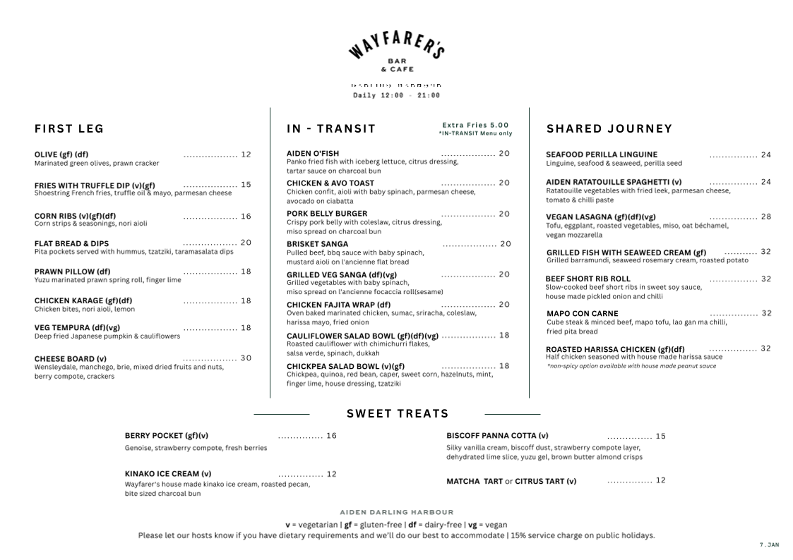 Menu, Wayfarer’s Bar & Café