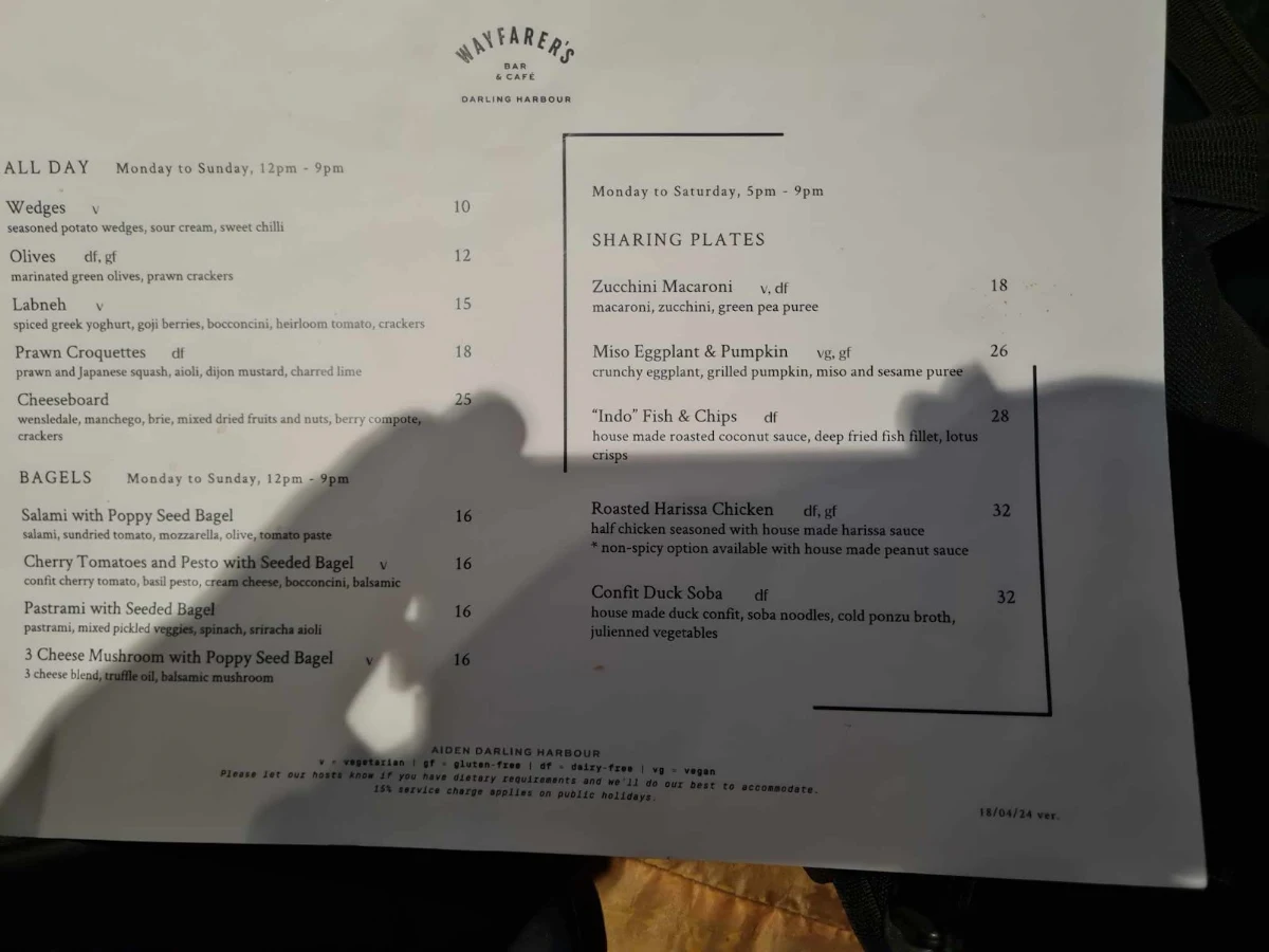 Menu, Wayfarer’s Bar & Café