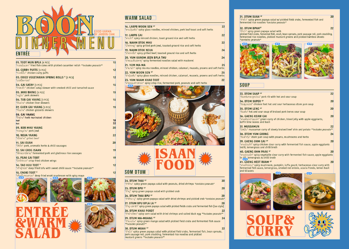 Menu, BOON Restaurant and café