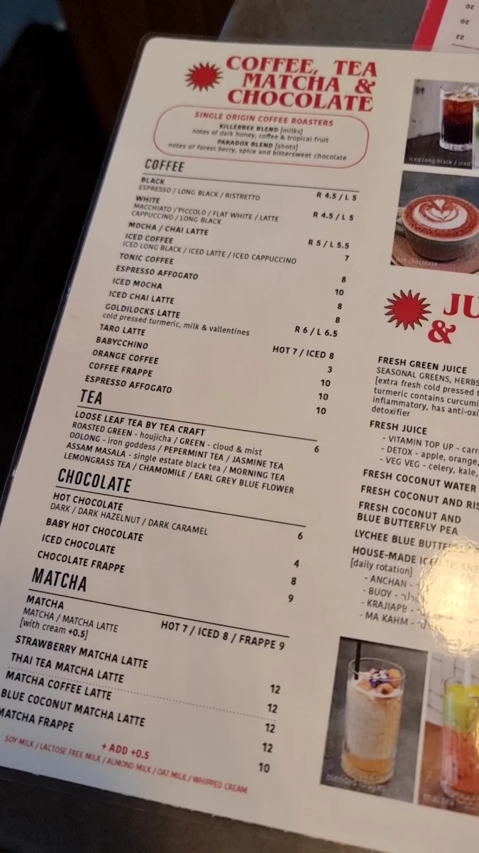 Menu, BOON Restaurant and café