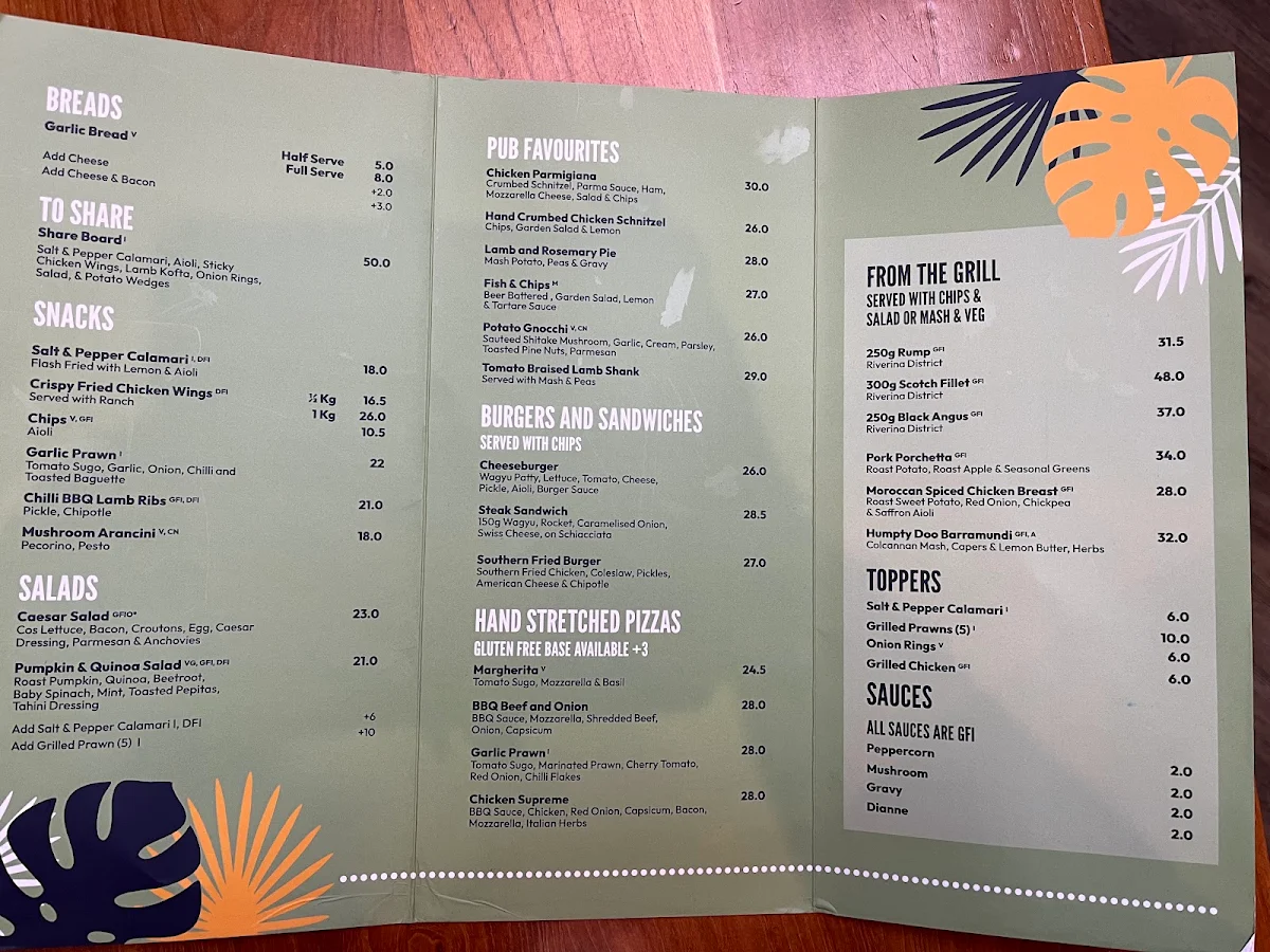 Menu, Caringbah Hotel