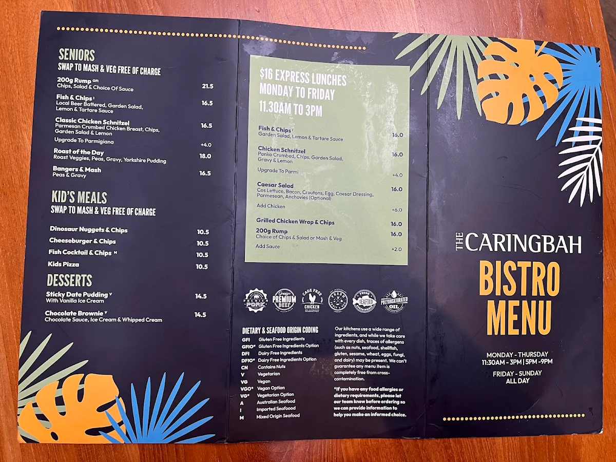 Menu, Caringbah Hotel