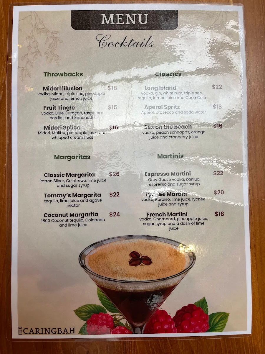 Menu, Caringbah Hotel