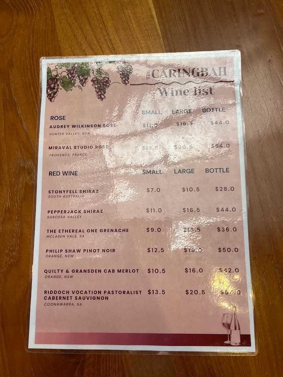 Menu, Caringbah Hotel