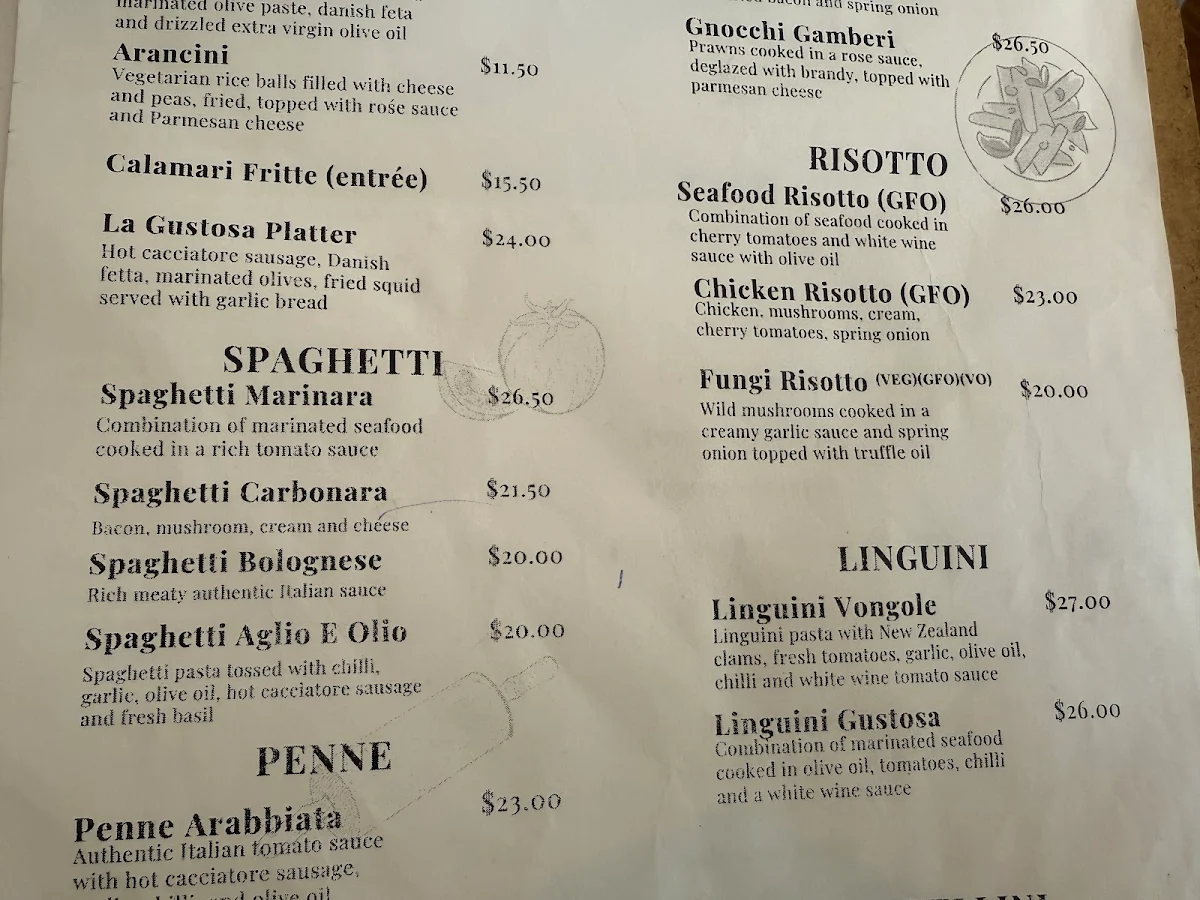 Menu, La Gustosa Restaurant