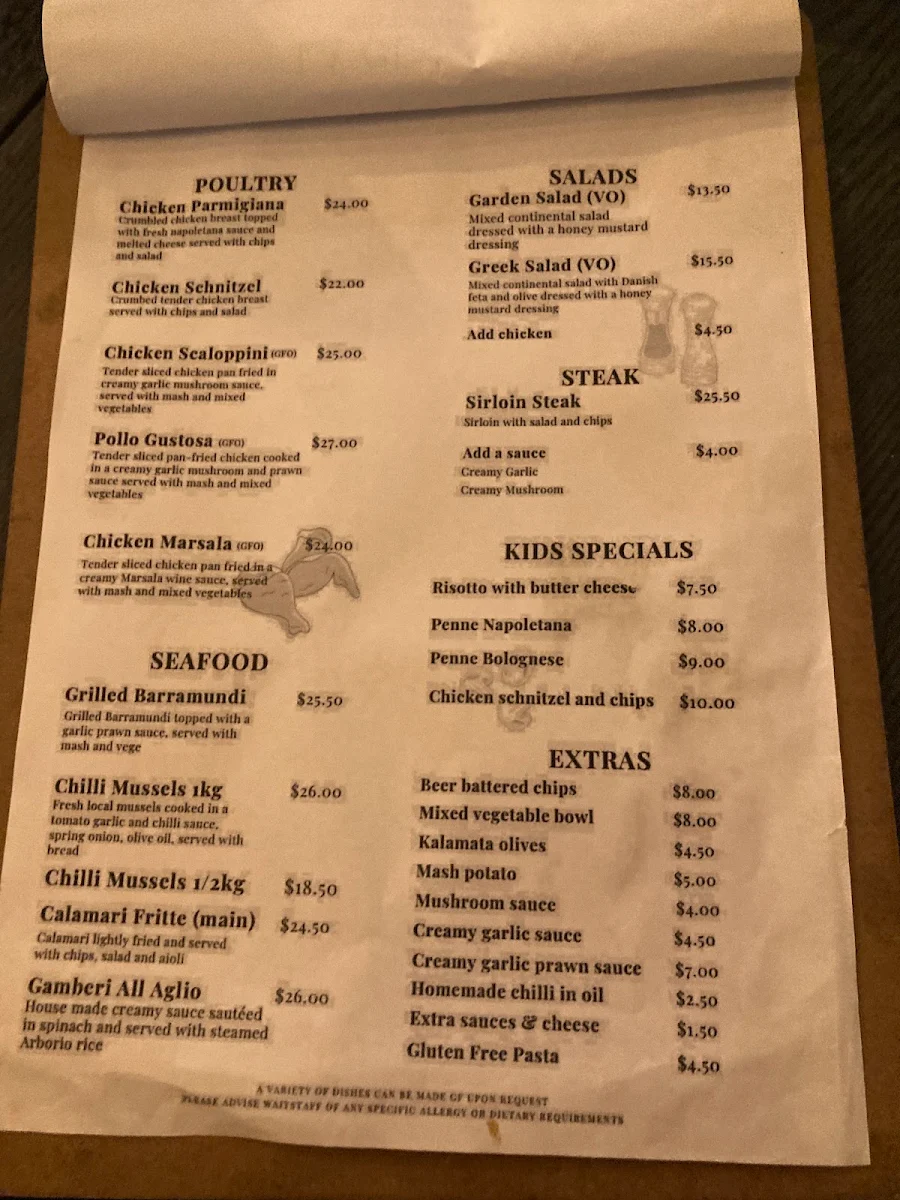 Menu, La Gustosa Restaurant