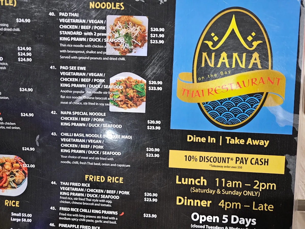 Menu, Nana on the bay Thai Restaurant