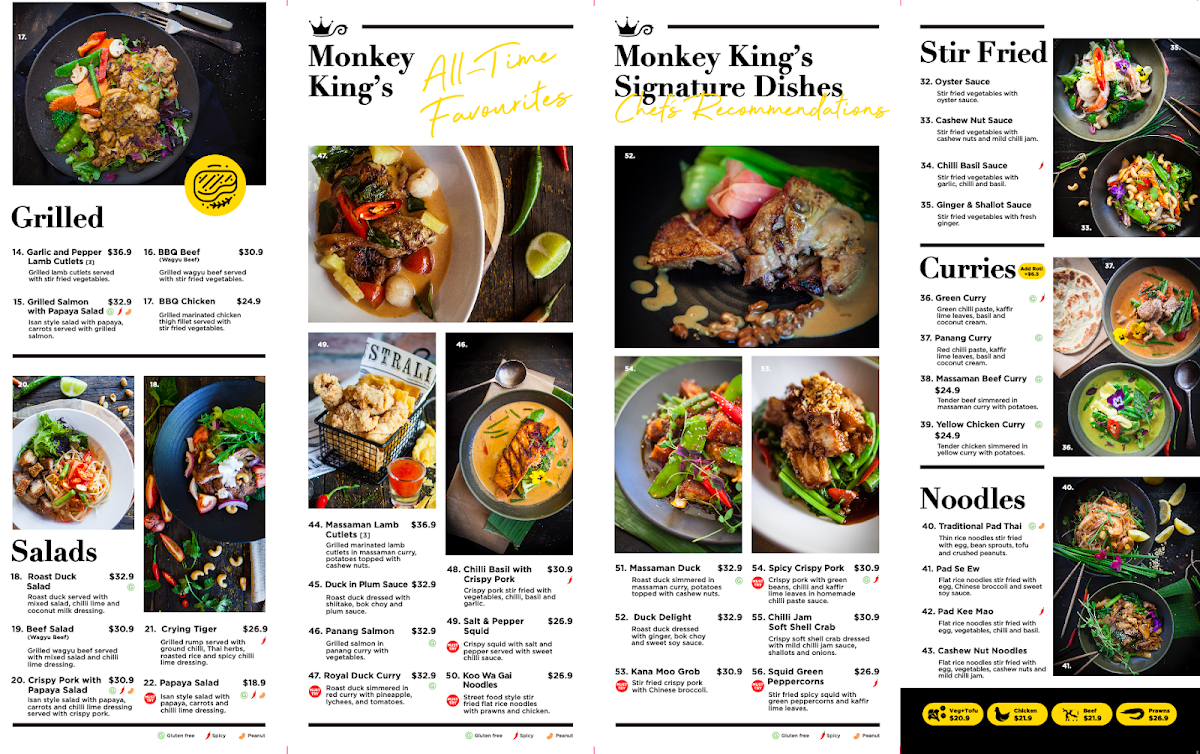 Menu, Monkey King Thai - Pennant Hills
