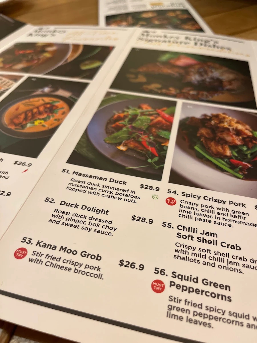 Menu, Monkey King Thai - Pennant Hills