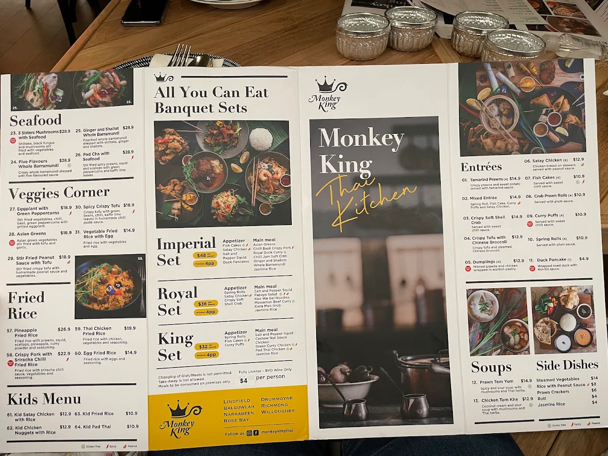 Menu, Monkey King Thai - Pennant Hills