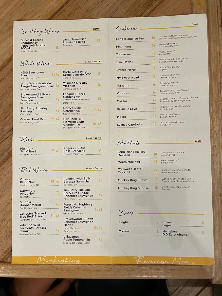 Menu, Monkey King Thai - Pennant Hills