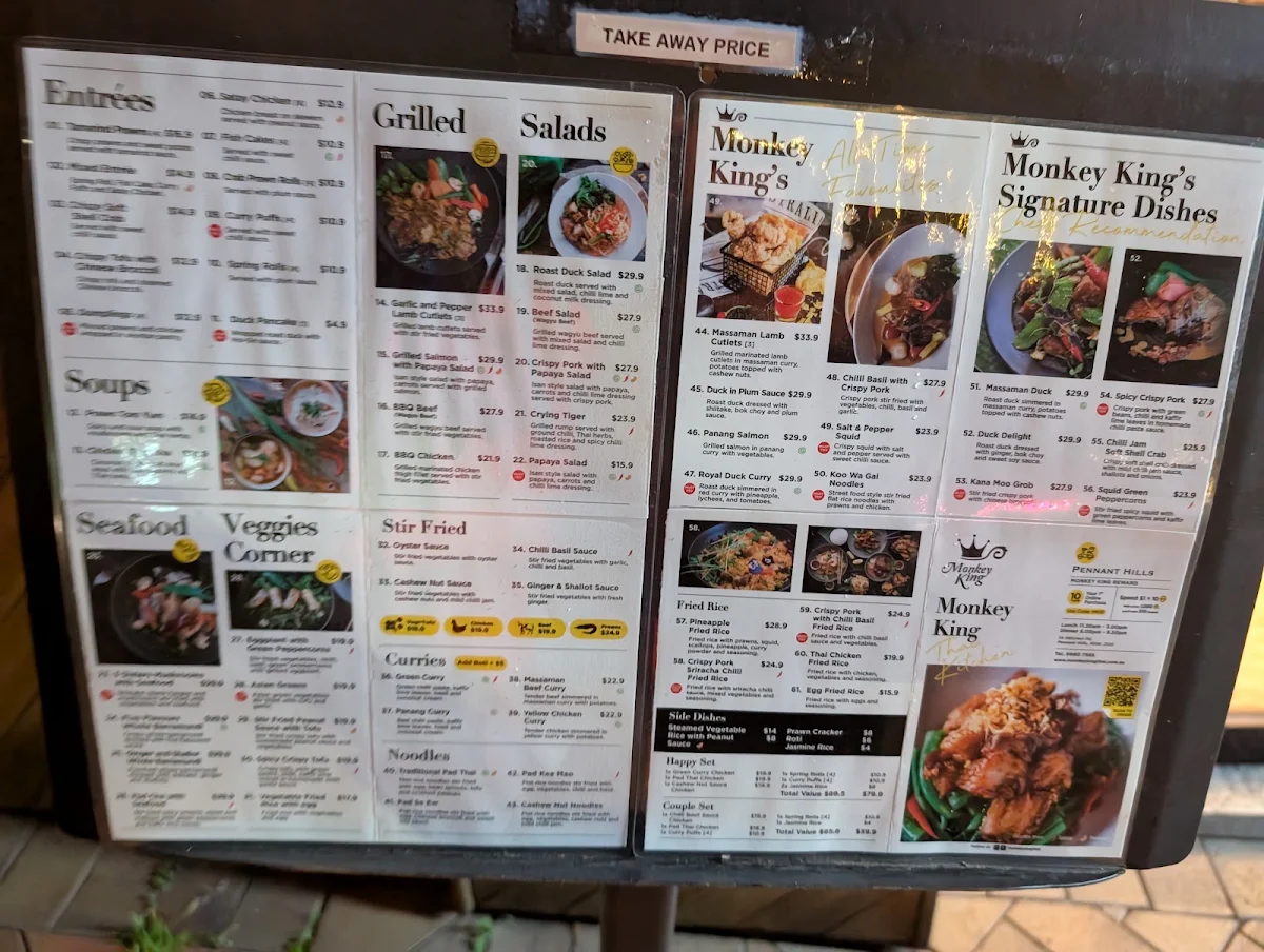 Menu, Monkey King Thai - Pennant Hills