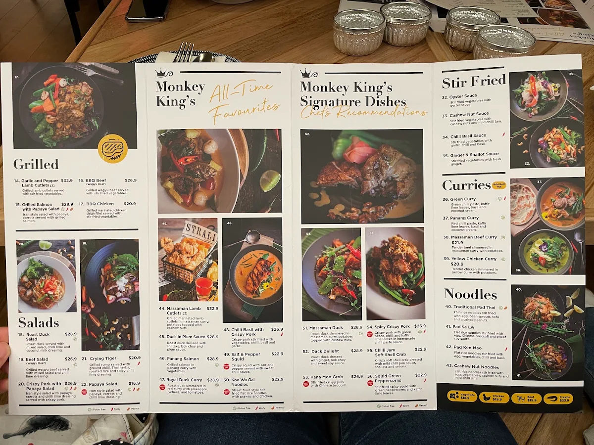 Menu, Monkey King Thai - Pennant Hills