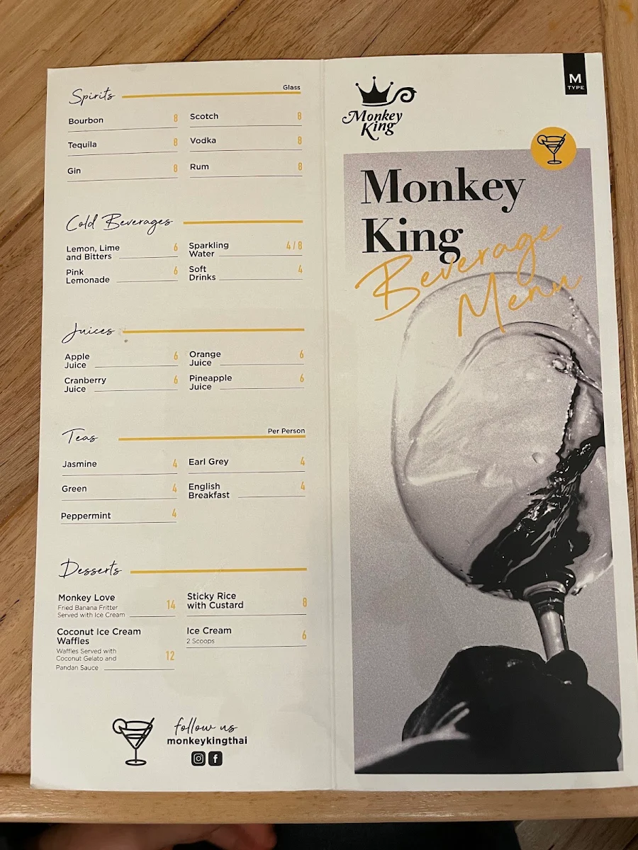 Menu, Monkey King Thai - Pennant Hills