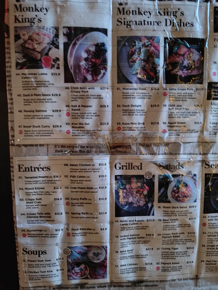 Menu, Monkey King Thai - Pennant Hills