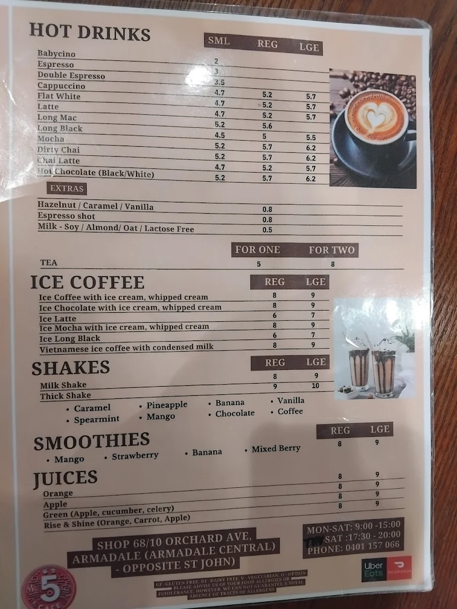 Menu, Cafe 5 (see u in cafe 5)