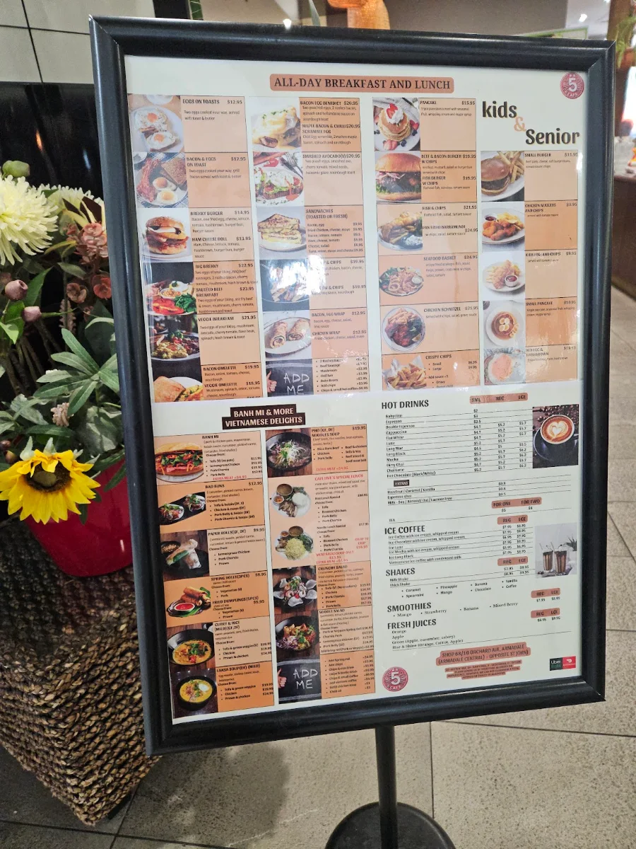 Menu, Cafe 5 (see u in cafe 5)