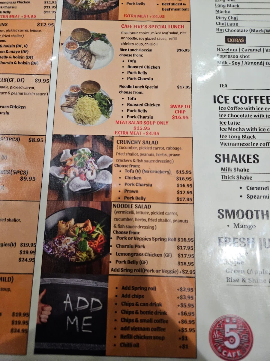 Menu, Cafe 5 (see u in cafe 5)