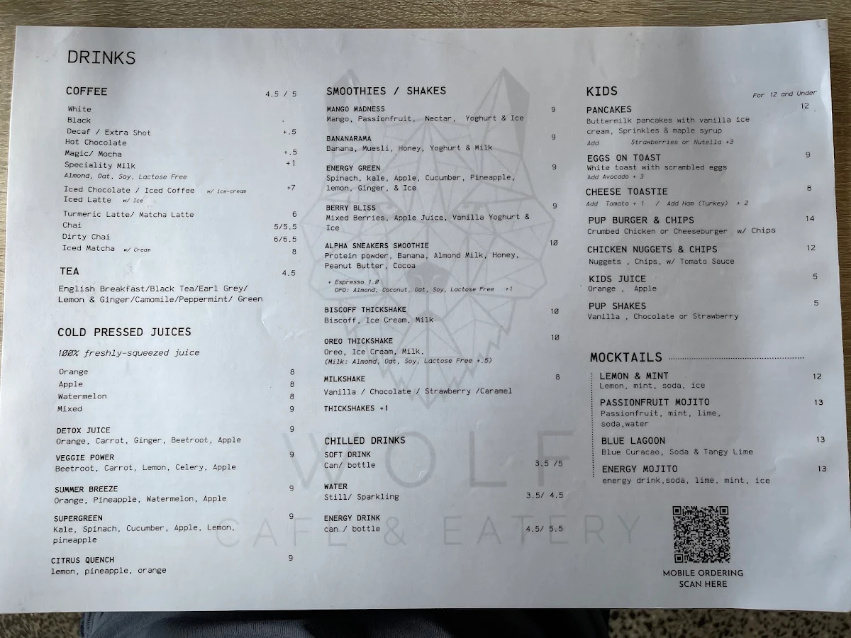 Menu, Wolf Cafe & Eatery