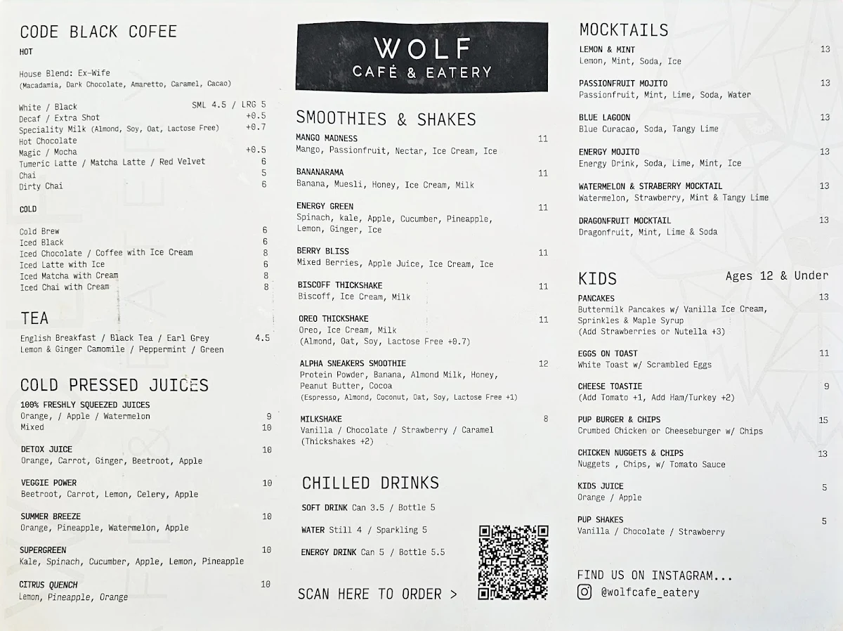 Menu, Wolf Cafe & Eatery