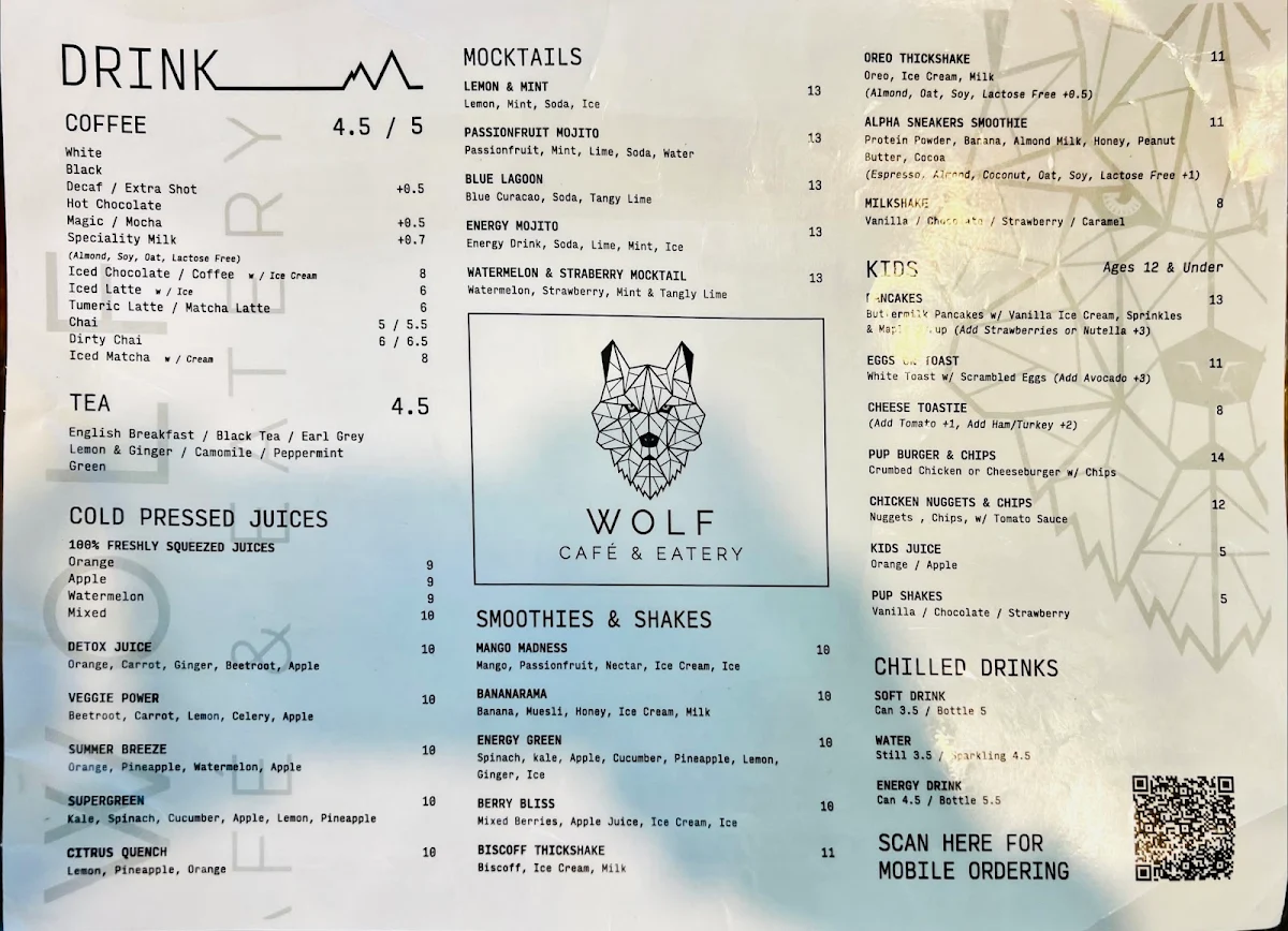 Menu, Wolf Cafe & Eatery