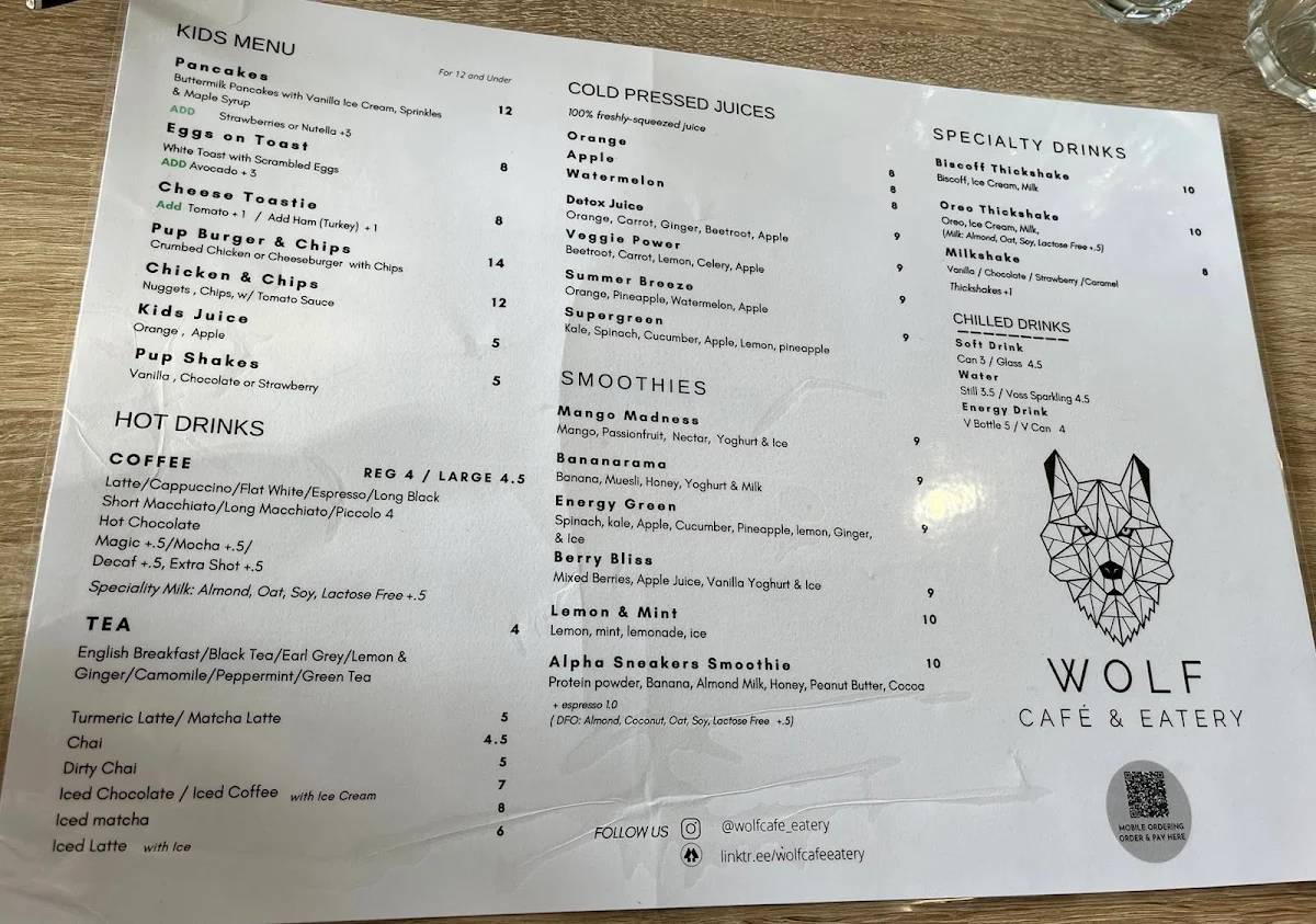 Menu, Wolf Cafe & Eatery
