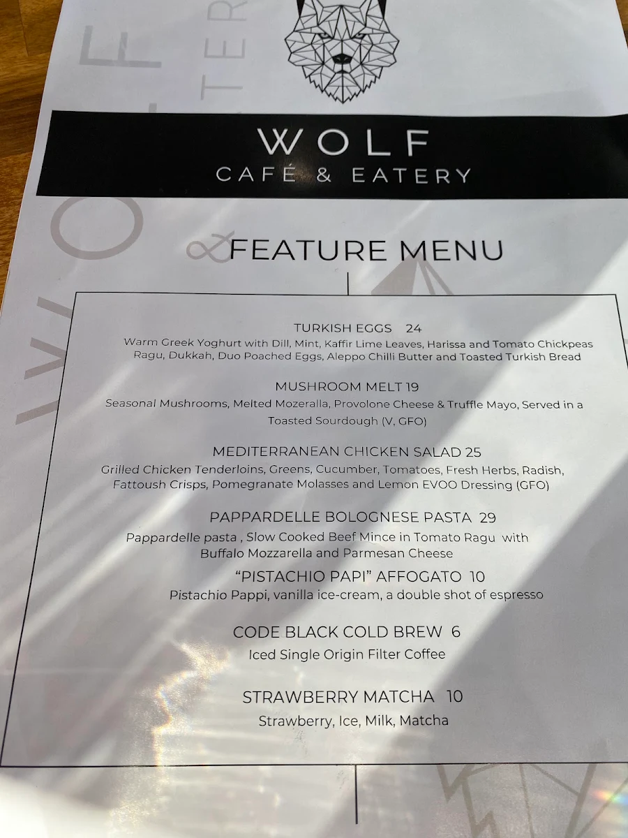 Menu, Wolf Cafe & Eatery