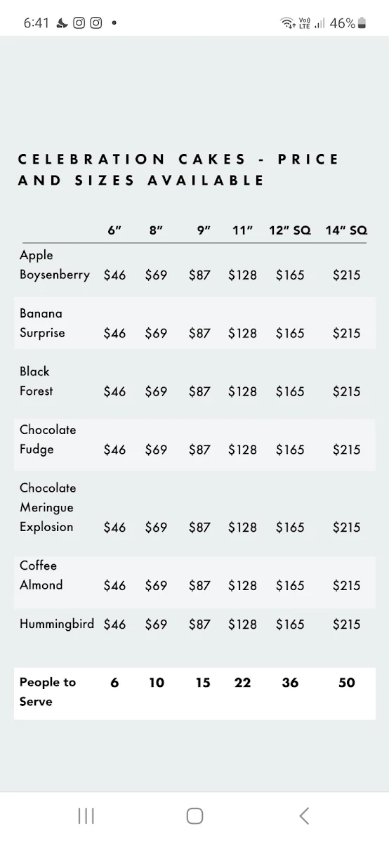 Menu, Piece of Cake Bakery