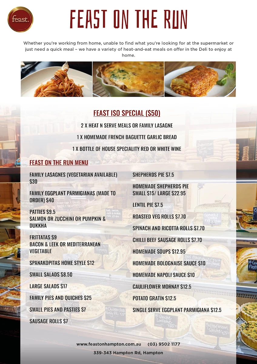 Menu, Feast Wine Bar - Hampton