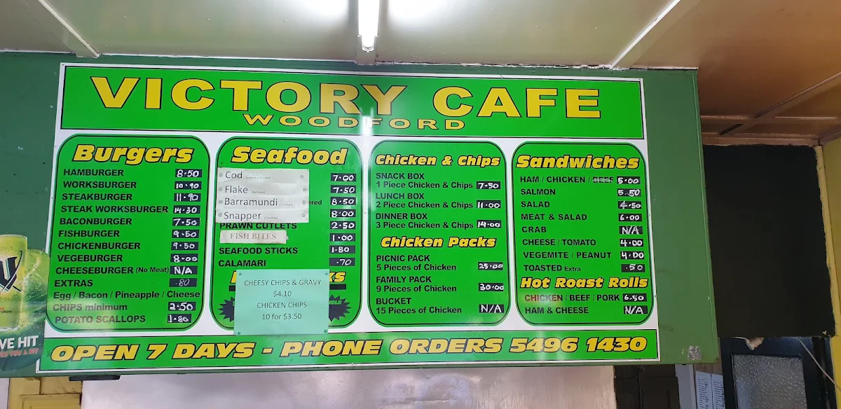 Menu, Victory Cafe