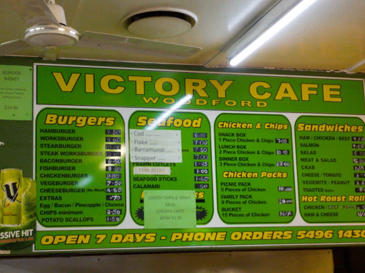 Menu, Victory Cafe