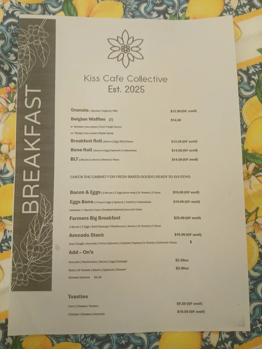 Menu, Kiss Cafe Collective