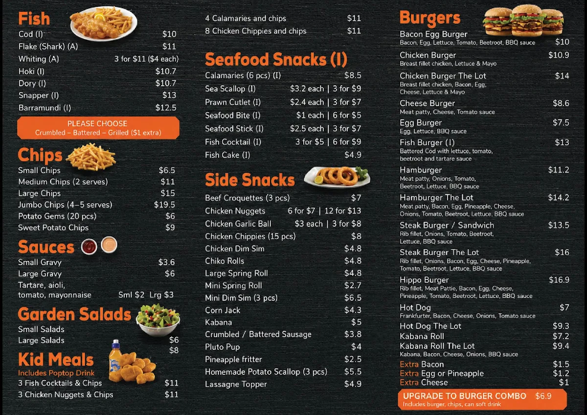 Menu, Tim’s Seafood